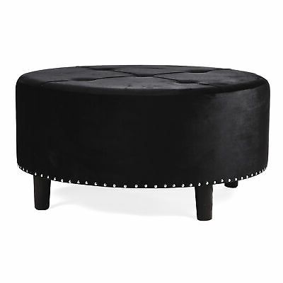 90cm Velvet Black Round Ottoman Tufted Sitting Foot Stool Fabric In Round Pouf Ottomans (View 4 of 20)