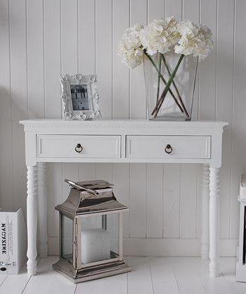A White Console Table With Antique Brass Handles From The White Cottage With White Triangular Console Tables (View 4 of 20)