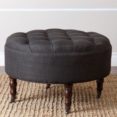 Abbyson Avernce Round Flip Top Tufted Ottoman | Fabric Tufted Ottoman In Tufted Fabric Cocktail Ottomans (View 14 of 20)