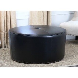 Abbyson Living Broadway Black Bicast Leather Round Ottoman – Overstock Inside Silver And White Leather Round Ottomans (View 7 of 20)