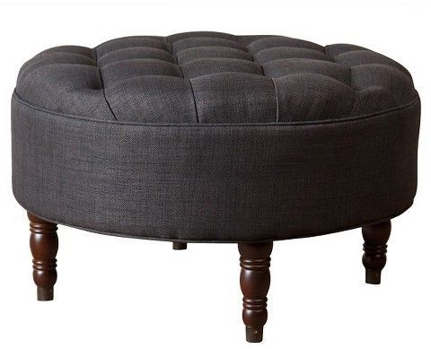Abbyson Living Clarence Round Tufted Ottoman – Gray (with Images With Regard To Smoke Gray  Round Ottomans (View 7 of 20)