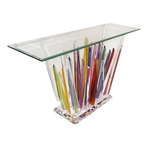 Abstract Design Rock Acrylic Multicolor Console With Clear Bevelled Pertaining To Clear Acrylic Console Tables (View 13 of 20)