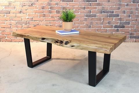 Acacia Natural Live Edge Wood Coffee Table With Black U Shaped Legs # For Natural And Caviar Black Console Tables (View 2 of 20)