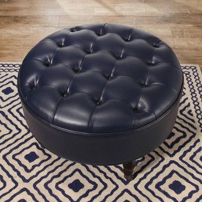 Addison Tufted Round Ottoman Navy (blue) – Abbyson Living | Round Intended For Brown And Gray Button Tufted Ottomans (View 14 of 20)
