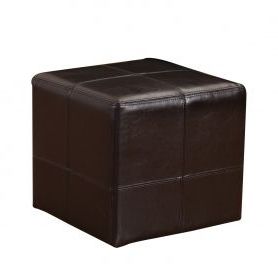 Adeco Brown Black Bonded Leather Contrast Stitch Square Cube Ottoman Pertaining To Stripe Black And White Square Cube Ottomans (View 6 of 20)