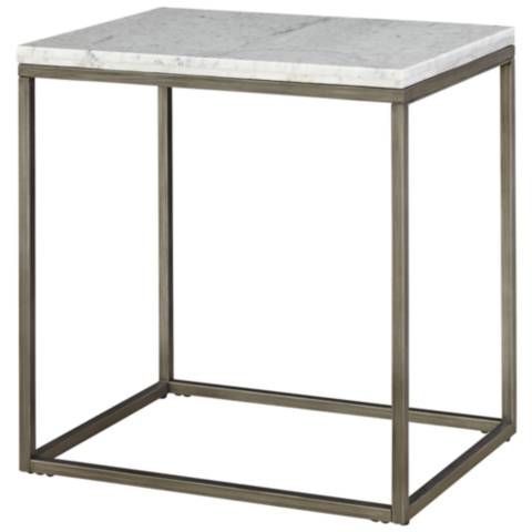 Alana Steel And White Marble Top Rectangular End Table – #1p235 | Lamps Inside Marble And White Console Tables (View 1 of 20)