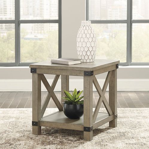Aldwin Gray Rectangular End Table | Sandhills Furniture Regarding Gray Driftwood Storage Console Tables (View 2 of 20)