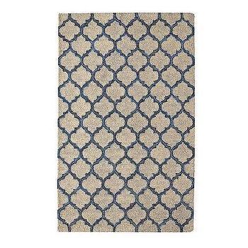 Alhambra Tile Dhurrie Rug – Pottery Barn For Blue And Beige Ombre Cylinder Pouf Ottomans (View 3 of 20)