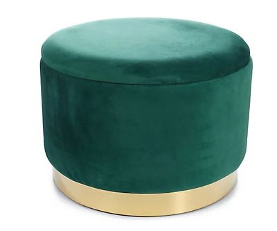 Alison Cork Round Velvet Storage Ottoman Dark Green New | Ebay Regarding Textured Green Round Pouf Ottomans (View 6 of 20)