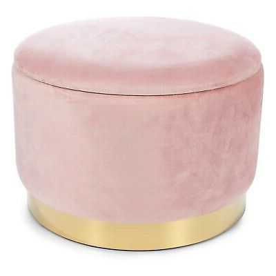 Alison Cork Round Velvet Storage Ottoman Pink / Rose | Ebay With Regard To Round Pouf Ottomans (View 9 of 20)