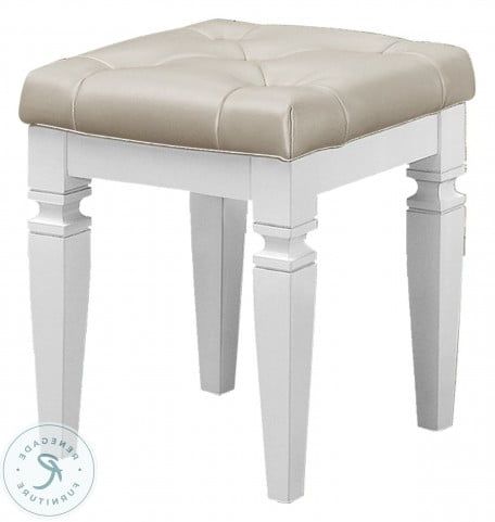 Allura White Vanity Stool From Homelegance | Coleman Furniture For Ivory Button Tufted Vanity Stools (Gallery 20 of 20)