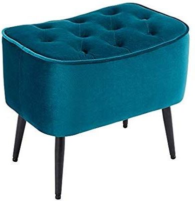Amazon: Birdrock Home Tufted Curve Teal Ottoman – Velvet Foot Stool Throughout White Faux Fur Round Accent Stools With Storage (View 4 of 19)