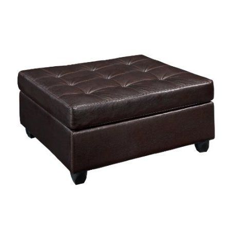 Amazon: Bobkona Faux Leather Oversize Ottoman In Brown Color: Home Regarding Brown Faux Leather Tufted Round Wood Ottomans (View 16 of 20)