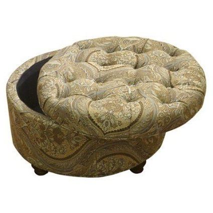 Amazon – Button Tufted Round Storage Ottoman – Brown Paisley With Fabric Tufted Storage Ottomans (View 9 of 19)