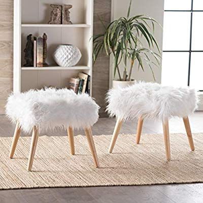 Amazon: Christopher Knight Home 300471 Living Hudson Faux Fur Within White Faux Fur And Gold Metal Ottomans (View 8 of 20)