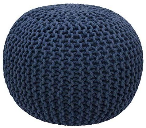 Amazon: Cotton Craft – Hand Knitted Cable Style Dori Pouf – Blue With Cream Cotton Knitted Pouf Ottomans (View 1 of 20)