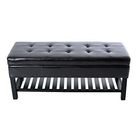 Amazon: Homcom 44" Tufted Faux Leather Ottoman Storage Bench With With Regard To Black Faux Leather Tufted Ottomans (View 4 of 20)