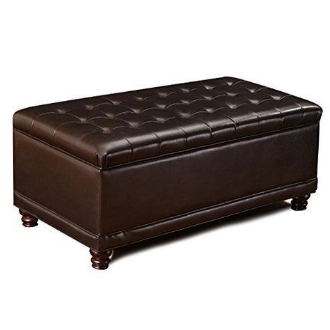 Amazon: Homebeez Bonded Leather Tufted Accents Rectangular Storage In Round Gray Faux Leather Ottomans With Pull Tab (View 12 of 20)