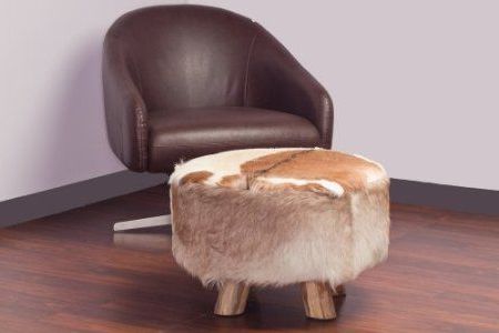 Amazon: Large Round Ottoman In Brown And White Natural Cowhide Intended For Brown Leather Round Pouf Ottomans (View 7 of 20)