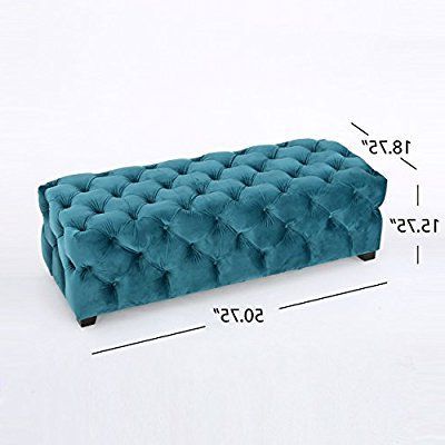 Amazon: Provence Dark Teal Tufted Velvet Fabric Rectangle Ottoman Within Teal Velvet Pleated Pouf Ottomans (View 7 of 20)