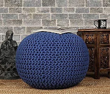 Amazon: Rajrang Bringing Rajasthan To You – Hand Knit Pure Cotton In Cream Cotton Knitted Pouf Ottomans (View 12 of 20)