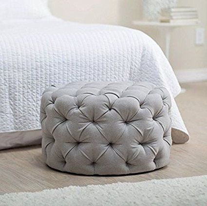 Amazon: Round Ottoman Grey, This Large Tufted Round Ottoman In Textured Gray Cuboid Pouf Ottomans (View 5 of 20)