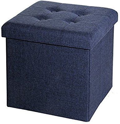 Amazon: Seville Classics Foldable Storage Ottoman, Charcoal Gray Pertaining To Charcoal And Light Gray Cotton Pouf Ottomans (View 11 of 20)