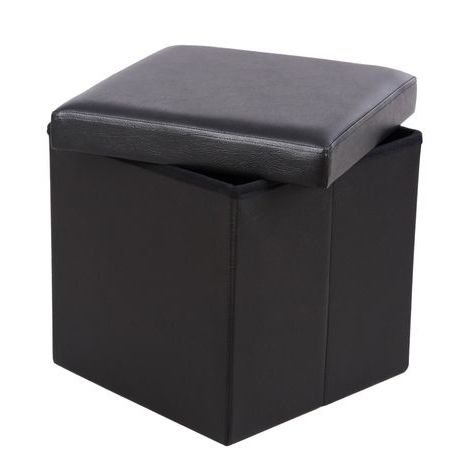 Amazon – Songmics 15" Cube Faux Leather Folding Storage Ottoman In Black Faux Leather Ottomans With Pull Tab (View 10 of 20)