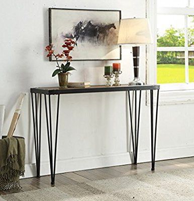 Amazon: Vintage Brown Black Metal Frame Entryway Console Sofa Table Within Black Metal Console Tables (View 3 of 20)