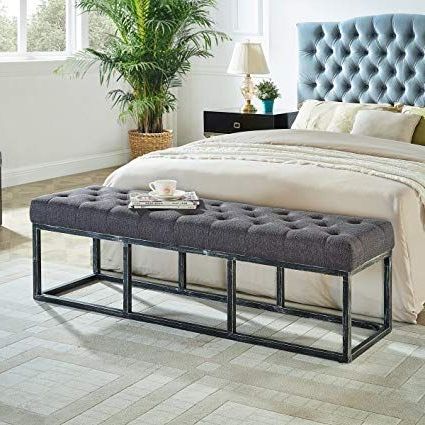 Amazon: Wemart Upholstered Tufted Long Bench With Metal Frame Leg With Regard To Bronze Steel Tufted Square Ottomans (View 7 of 20)