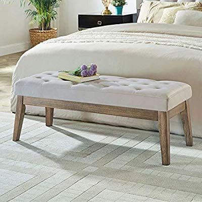 Amazon: Wemart Velvet Upholstered Tufted Bench With Solid Wood Leg Intended For White Solid Cylinder Pouf Ottomans (View 11 of 20)