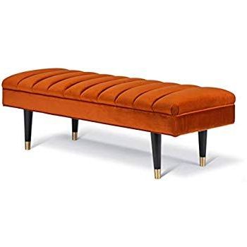 Amazonsmile: Modern Velvet Bench Brielle, Orange | Mid Century Channel For Navy Velvet Fabric Benches (View 4 of 20)