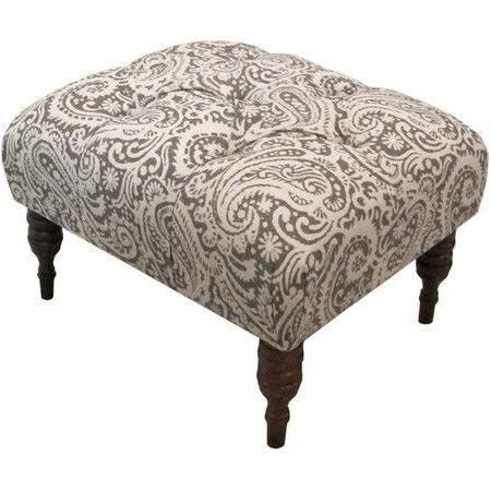 Amelia Diamond Tufted Paisley Ottoman With Pine Wood Frame Fabric: Arta Within Weathered Wood Ottomans (View 7 of 20)