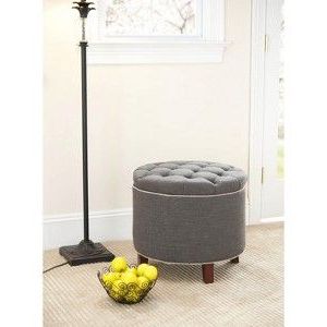 Amelia Tufted Storage Ottoman Charcoal – Safavieh (with Images) | Grey Intended For Charcoal Fabric Tufted Storage Ottomans (View 7 of 20)