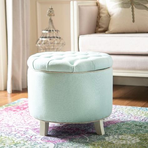 Amelia Tufted Storage Ottoman In Robins Egg Blue/ivory – Safavieh Inside Royal Blue Tufted Cocktail Ottomans (View 7 of 20)