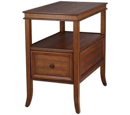 Americana Cherry Finish Narrow Chairside Table | 55downingstreet Pertaining To Blue And Gold Round Side Stools (View 16 of 20)