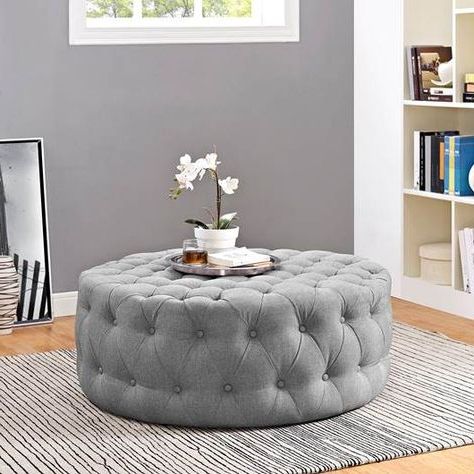 Amour Upholstered Fabric Ottoman In Light Gray | Fabric Ottoman For Light Gray Cylinder Pouf Ottomans (View 12 of 20)
