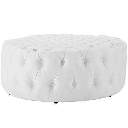 Amour Upholstered Vinyl Ottoman White – Modway | Fabric Ottoman, Modway With White Large Round Ottomans (View 1 of 20)