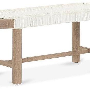 Andalusia Gray Wicker Woven Outdoor Bench For Oval Corn Straw Rope Console Tables (View 5 of 20)