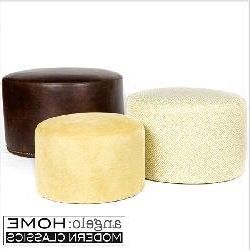 Angelo:home Round Ottomans Coffee Brown Renu Leather (set Of 3 Pertaining To Brown Leather Hide Round Ottomans (View 8 of 20)