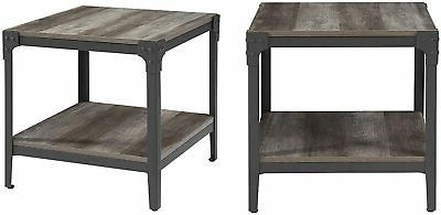 Angle Iron Rustic Wood End Table, Set Of 2 – Grey Wash | Ebay Inside Smoke Gray Wood Console Tables (View 7 of 20)