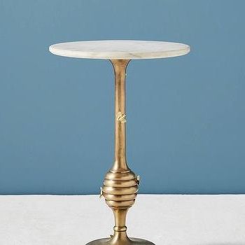 Antique Brass Pedestal Round End Table For Antique Brass Round Console Tables (View 1 of 20)
