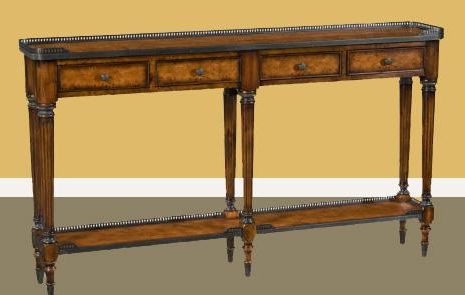 Antique Burl Walnut Narrow Console Table Luois Xv Reproduction Inside Vintage Coal Console Tables (View 10 of 20)