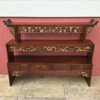 Antique Chinese Wood Hand Carved Altar Table Cabinet Storage Box | Ebay For Walnut Wood Storage Trunk Console Tables (View 16 of 20)