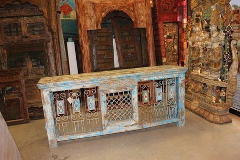 Antique Distressed Tv Console Table Hand Carved Iron Jali Rustic Wooden Pertaining To Aged Black Iron Console Tables (View 2 of 20)