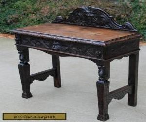 Antique English Dark Oak Gothic Sofa Entry Foyer Hall Table Desk W With Regard To Vintage Gray Oak Console Tables (View 5 of 20)