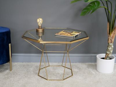 Antique Gold Octagonal Metal & Glass Side End Lamp Coffee Table (dx6811 Intended For Octagon Console Tables (View 16 of 20)
