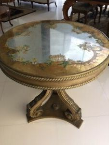 Antique Italian Style Reverse Painted Glass Carved Gold Wood Hall Table Inside Geometric Glass Top Gold Console Tables (Gallery 20 of 20)