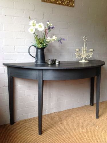 Antique Painted Black Mahogany Hall Table Crescent Half Moon Side With Gray Wood Black Steel Console Tables (View 6 of 20)
