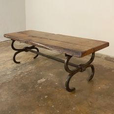 Antique Rustic Wrought Iron And Wood Plank Coffee Table Regarding Rustic Espresso Wood Console Tables (View 15 of 20)